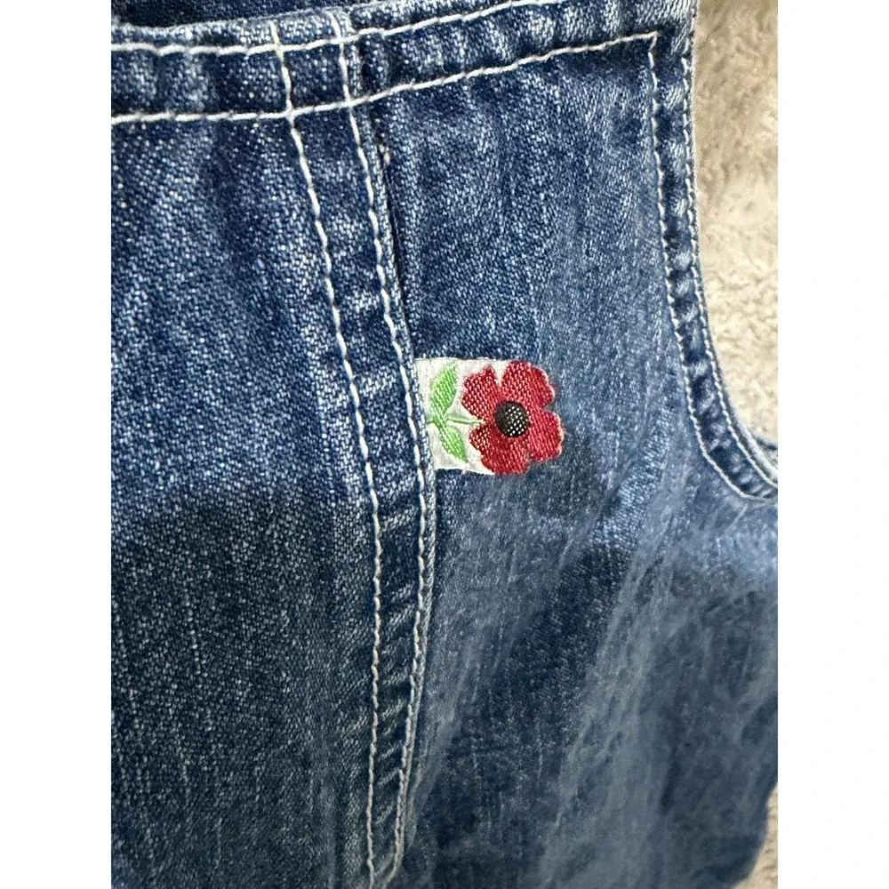 VTG‎ 2002 Gymboree Poppies Girls 3T Denim Jean Overall Romper Embroidered Flower